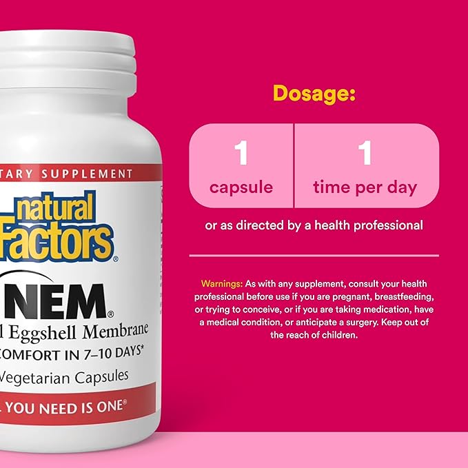Natural Factors, NEM Natural Eggshell Membrane, Promotes Joint Comfort and Flexibility, 60 Capsules