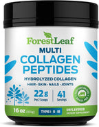 ForestLeaf Collagen Peptides Powder Unflavored - Hydrolyzed Grass Fed Keto Collagen Protein Powder Type 1, 2 & 3 - Vital Hair, Skin, Nails, Joints, Recovery, 11g Per Serving