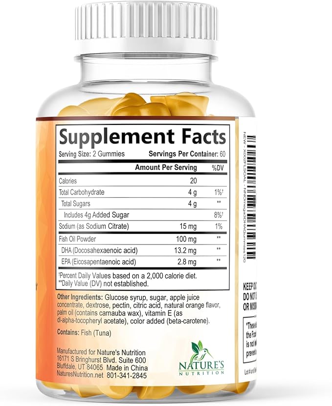 Omega 3 Fish Oil Gummies - Heart Healthy Omega 3 Gummy Supplement with High Absorption DHA & EPA, Extra Strength Joint & Brain Support, Delicious Orange Flavor Fish Oil Nature's Vitamin - 120 Gummies