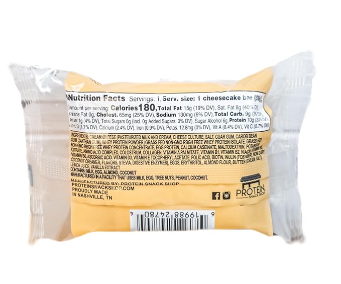 Low Carb Protein Cheesecake Bars | High Protein, Gluten-Free, Clean Ingredients Snack Bars (8, Original)