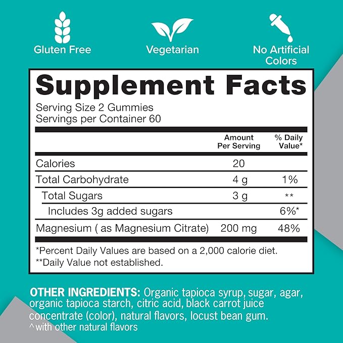 Qunol Magnesium Gummies for Adults, 200mg Elemental Mg (from 1,750mg Magnesium-Citrate),High Absorption Mg-Supplement,Supports Nerve,Bone & Muscle Health,Vegetarian,120 Count(Pack of 2)