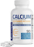 Bronson Calcium 1200 MG Per Serving Sustained Release with Vitamin D3 1000 IU Vitamin D3 Per Serving Non-GMO, 90 Tablets