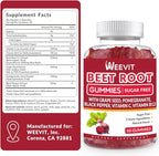 WEEVIT Beet Root Gummies, Nitric Oxide Supplement for Men Women | Organic Beet Gummy with Grape Seed, Pomegranate, Black Pepper, Vitamin C, B12