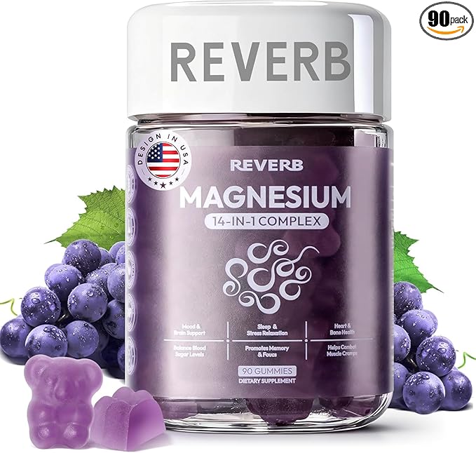 Magnesium Complex 14 in 1 Magnesium Gummies 90 Sugar-Free,Glycinate L-Threonate,Calcium,Coenzyme Q10,Vitamin B6,D3,Magnesium Supplement for Adults