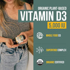 Organic Vitamin D3 5,000 IU - 100% Whole Food & Plant-Based Cholecalciferol Form, 100% Vegan Vitamin D - Enhanced with Prebiotic & Superfood Complex – Organic, Vegan, GMO & Gluten Free (60 Capsules)