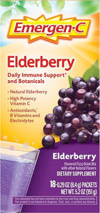 Emergen-C Elderberry Fizzy Drink Mix, Elderberry Immune Support, Natural Flavors, With High Potency Vitamin C, 18 Count
