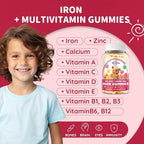 Iron Supplement Gummies for Kids - with Calcium, Zinc, Kids Multivitamin with Iron Gummies - Immune Support, Blood Builder & Energy Support for Iron Deficiency, Anemia, Peach & Mango Flavor, 60 Count