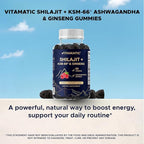 Vitamatic Shilajit with KSM-66® Ashwagandha & Ginseng Extract Gummies – Natural Raspberry Flavor – 60 Vegan Gummies - Made in USA