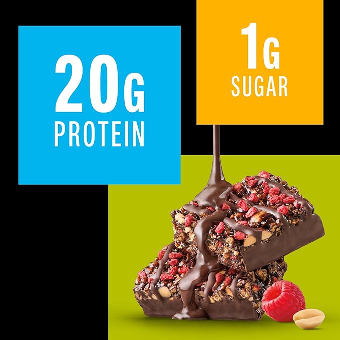 KIND Protein MAX, Raspberry Cocoa Crisp, 20g Protein, 1g Sugar, Low Sugar, High Protein Snack Bars, 4 Count