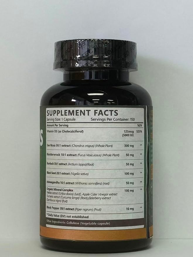 Bualle Irish Sea Moss Capsules – Organic Sea Moss, Black Seed Oil, Ashwagandha Supplements with Bladderwrack, Ginger & Burdock Root – Supports Daily Wellness, Skin & Energy – 150 Capsules,(Pack of 2)
