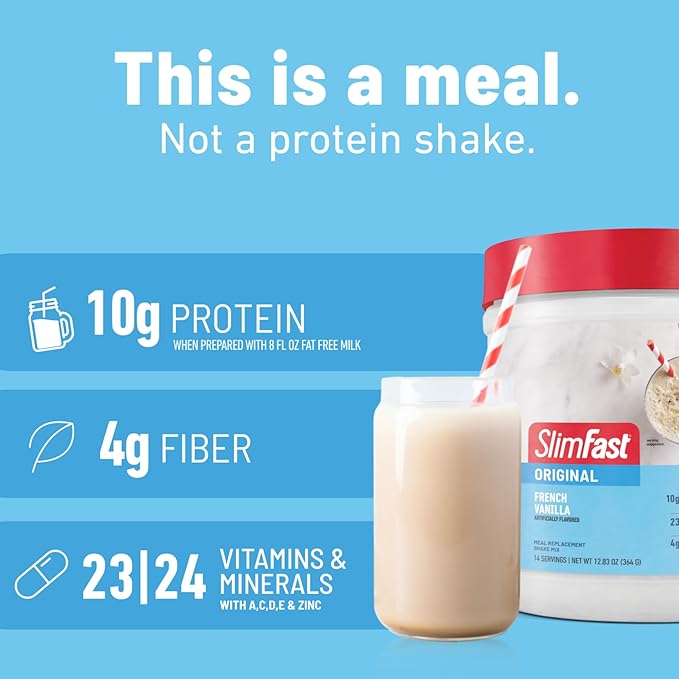 SlimFast Meal Replacement Powder, Original Rich Chocolate Royale, 10g of Protein, 22 Servings (Packaging May Vary)