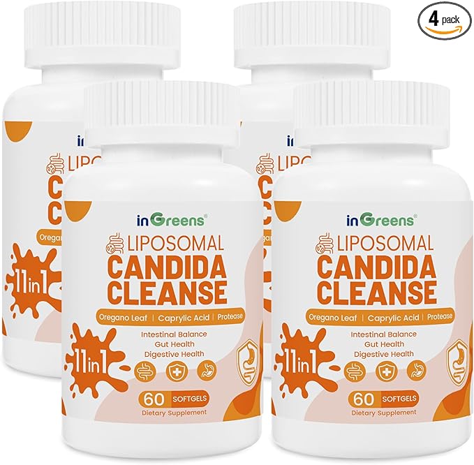 11-in-1 Candida Support Supplement, Antifungal Overgrowth, Intestinal Detox & Gut Health for Women & Men, Balance Probiotic, Natural Herbal Oregano & Caprylic Acid Softgels, 240 Count