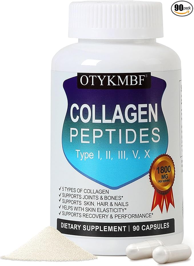 Multi Collagen Peptides Pills 1800mg, Type I, II, III, V, X - Hydrolyzed Premium Collagen Complex Supports Skin, Joints, Hair & Nails, Hydrolyzed Protein for Women Men, 90 Capsules