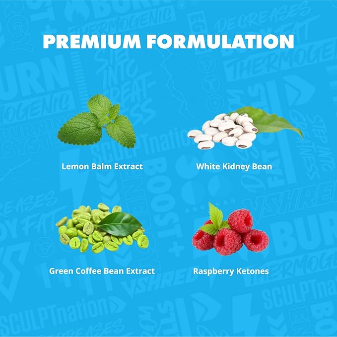Sculpt Nation by V Shred Burn PM - Night Time Fat Burner - Appetite Suppressant and Weight Loss Support - Raspberry Ketones, Green Coffee Bean Extract, Melatonin - 60 Gluten Free Capsules