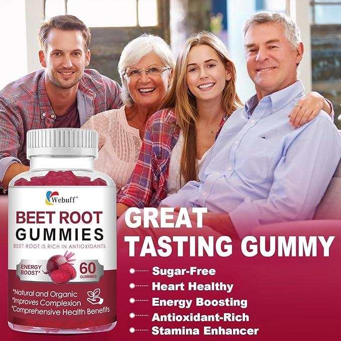 Beet Root Gummies — Nitric Oxide Booster with Organic Beet, Pomegranate & Grape Seed, Vitamin B12 — Energy, Circulation & Heart Health Support, Vegan, Non-GMO, 60 Count (Pack of 2)