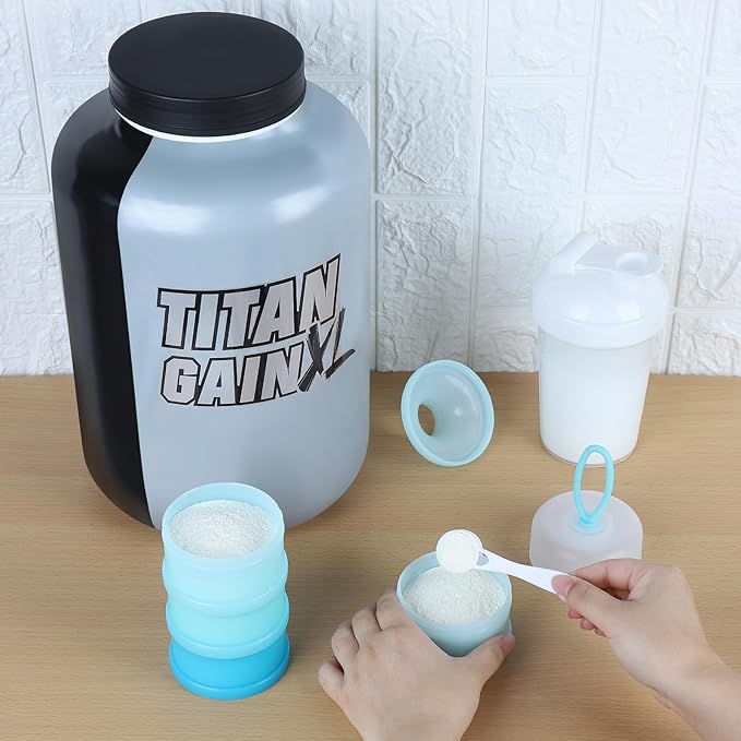 Accmor 3 Pcs Protein Powder Container to Go with Funnels Stand, 4 Compartments Stackable Protein Powder Dispenser for Workout, Fitness, Travel