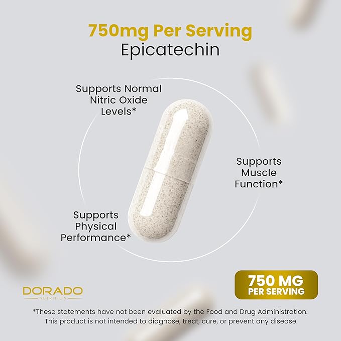 Epicatechin Extract 750mg Per Serving - (60 Capsules) - Supports Lean Muscle, Nitric Oxide, Myostatin Inhibitor, Stamina, Endurance, Pump & Gains - Non-GMO & Vegan Supplement - (60 Count)