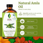 SVA Amla Oil Organic - 16 Fl Oz – 100% Natural Cold Pressed Organic Amla - for Face, Skin Care, Hair Care, Scalp Massage & Body Massage – Carrier Oil