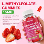 L-Methylfolate 15 mg Gummies, Methylfolate Supplement, Folate 5-MTHF Supplement for Support Mood, Brain Health, Immune System, Sugar Free, Strawberry Flavor, 60 Count
