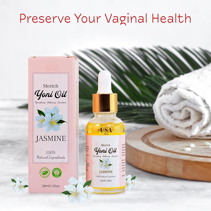 MERICH Natural Yoni Oil for Women | pH Balancing Vaginal Detox Oil, Jasmine | Rejuvenating Formula for Dark Spots & Ingrown Hair | Odor Eliminator & Gentle Cleansing Feminine Care | 1 oz