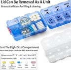 Foldable & Portable Weekly Pill Organizer 2 Times a Day with Clear Printed Labels - 7 Day AM PM Medicine Box, Week Daily Travel Pill Case Holder for Medications, Vitamin, Supplement - Clear Blue