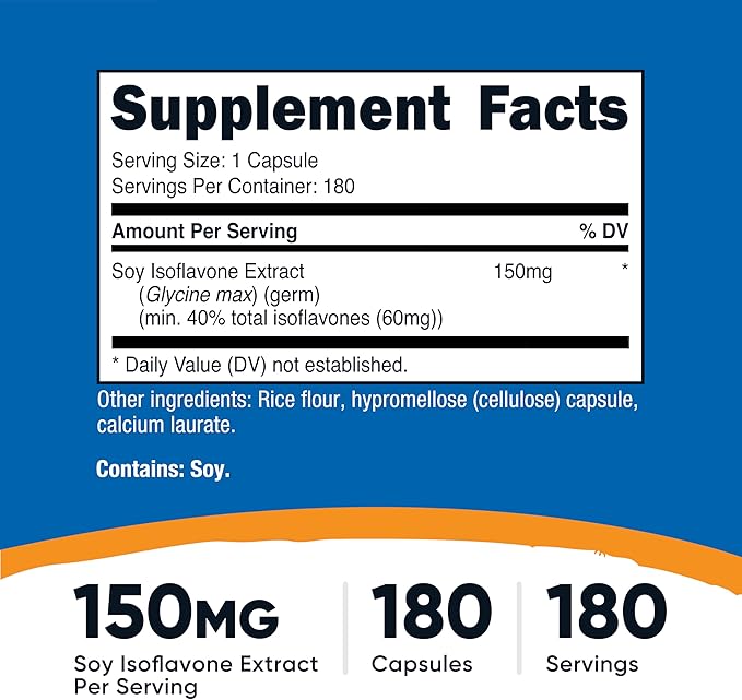 Nutricost Soy Isoflavones 150mg, 180 Veggie Capsules - Gluten Free, Non-GMO, Vegetarian Friendly