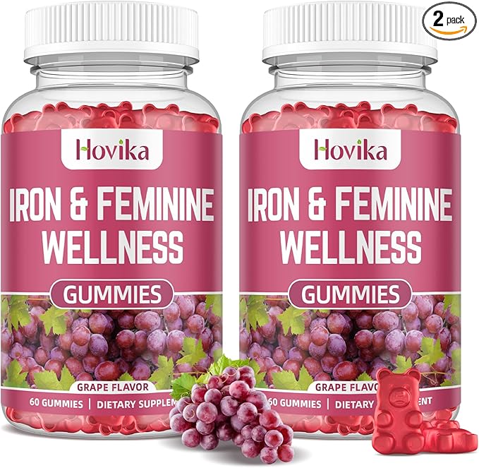 Iron for Women Gummies, 40mg Iron Supplement Anemia with multivitamin for Women, Zinc, Selenium, Iodine - for Iron Deficiency - Natural Hormonal Support for PMS, Grape Flavour, 2 Pack