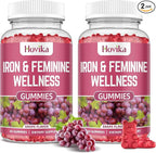 Iron for Women Gummies, 40mg Iron Supplement Anemia with multivitamin for Women, Zinc, Selenium, Iodine - for Iron Deficiency - Natural Hormonal Support for PMS, Grape Flavour, 2 Pack