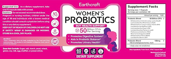 Probiotics for Women 50 Billion CFU – 10 Strains + Prebiotics for Vaginal Health, Digestive, Gut, PH Balance and Immune Health – Delayed Release Capsules, Non-GMO, Vegan, Support Nutrient Absorption