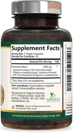 Resveratrol Supplement - 1800mg Per Serving Extra Strength Resveratrol Blend - Antioxidant Blend for Healthy Aging, Heart Health, Cellular Energy & Immune Support - Bottled in USA - 120 Capsules
