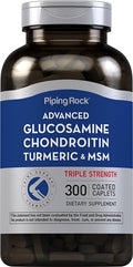 Piping Rock Glucosamine Chondroitin MSM Turmeric | 300 Caplets | Advanced Triple Strength Supplement | Non-GMO & Gluten Free