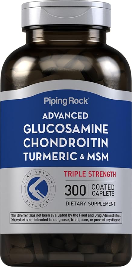 Piping Rock Glucosamine Chondroitin MSM Turmeric | 300 Caplets | Advanced Triple Strength Supplement | Non-GMO & Gluten Free