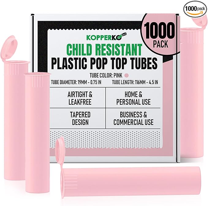 Kopperko Small Medicine Bottles (116mm, 4.6 Inch 1000-Pack) | Child Resistant Pill Jars with Lids | Pink Pill Bottle for Spices | Airtight, UV Resistant & Waterproof (Pink Plastic)