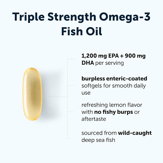 Micro Ingredients Triple Strength Omega 3 Fish Oil Supplements 4200mg Per Serving, 120 Softgels – Lemon Flavored – Burpless | EPA 1200mg + DHA 900mg | Deep Sea Fish