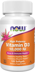 NOW Foods Supplements, Vitamin D-3 10,000 IU, Highest Potency, Structural Support*, 120 Softgels