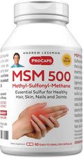 ANDREW LESSMAN MSM 500 Methyl-Sulfonyl-Methane 60 Capsules - Highly Concentrated Source of Organic Sulfur. Supports Healthy Structure and Function of Joints, Skin, Nails and Hair. No Additives
