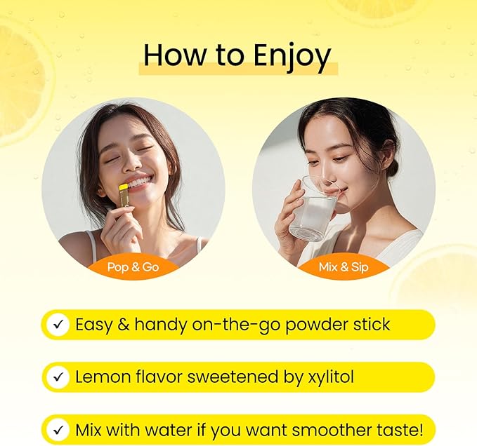 DONGKOOK Vita Pop 2,000mg Vitamin C Vitamin D & Biotin Powder Per Stick, Sugar Free Korean Vitamin C Supplements Multivitamin Advanced Immune Support for Woman Skin Hair, Lemon Powder Drink 100 Packet