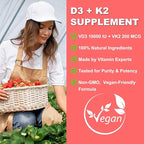 Sugar Free Vitamin D3 K2 Gummies - Vitamin D Gummies with VD3, VK2, 7 Essential Vitamins - Supports Bone, Muscle, Teeth & Immune - Vegan, Non-GMO, Strawberry Flavor, 60 Count