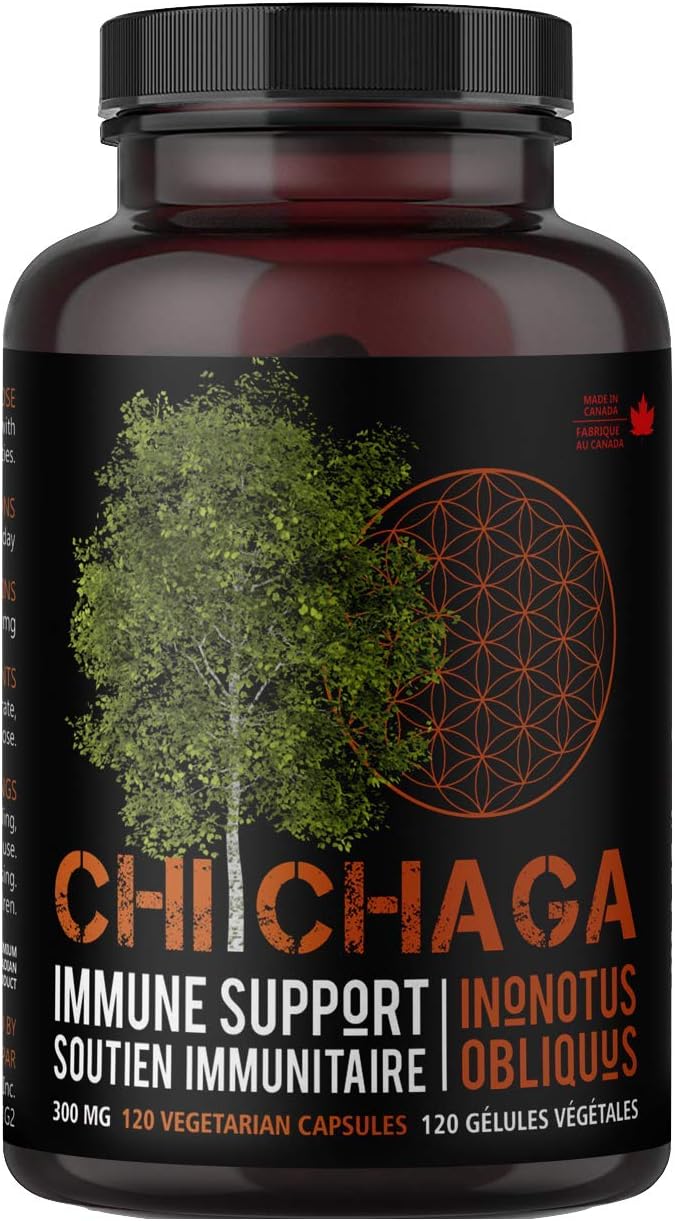 Chaga Mushroom Capsules Supplement for Immune Health Support - 120 Vegetarian Capsules