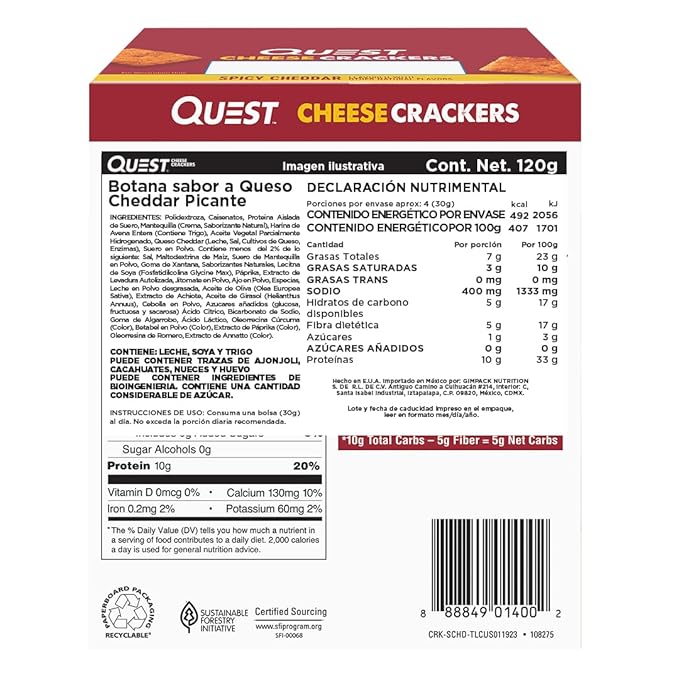 Quest Nutrition Cheese Crackers,Spicy Cheddar,10g of Protein,Low Carb,Made with Real Cheese,Protein Snack,4 Count (Pack of 2)
