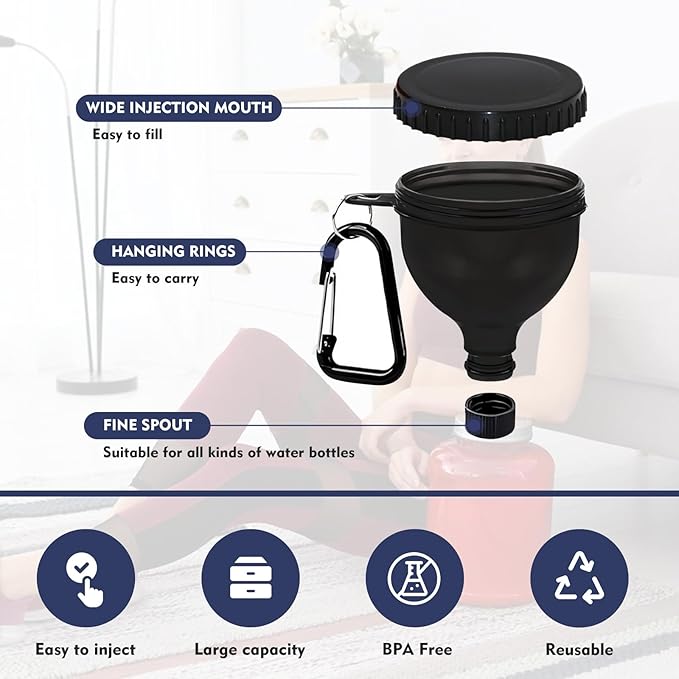 2 Pcs Protein Powder Container, Portable Protein Powder Travel Container, Protein Powder Funnel, Water Bottle Funnels for Powder Mixes, Pre Workout/Gym Supplement Funnel Keychain (50ml+100ml)