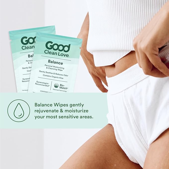 Good Clean Love Balance pH-Balanced Feminine Wipes, Supports Vaginal Health Naturally & Reduces Odor, Non-Irritating Moisturizing & Cleansing Hygiene Product Made with Organic Aloe, (24 Count)