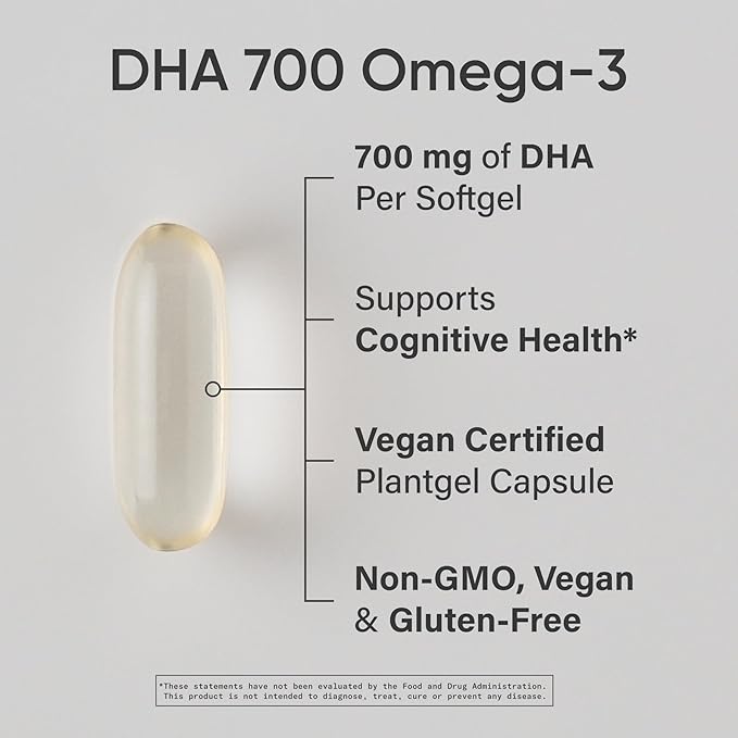 Sports Research® Vegan DHA 700mg - Cognitive Support, Brain Support, Supplement with Omega-3 DHA from Algae Oil - Vegan Certified · Non-GMO · Gluten Free - 90 Count Softgels