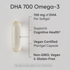 Sports Research® Vegan DHA 700mg - Cognitive Support, Brain Support, Supplement with Omega-3 DHA from Algae Oil - Vegan Certified · Non-GMO · Gluten Free - 90 Count Softgels