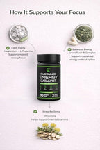 Sustained Energy Catalyst – Vegan Supplement with Magnesium, B-Complex, L-Theanine, Rhodiola, Green Tea & Marine Phytoplankton – for Energy, Focus, and Mental Balance – 90 Capsules