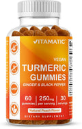 Vitamatic Turmeric Gummies with Ginger & Black Pepper Extract – 60 Vegan Gummies 95% Curcuminoids – Powerful Antioxidant & Inflammatory Support