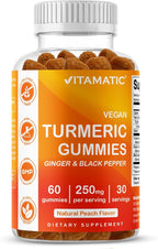 Vitamatic Turmeric Gummies with Ginger & Black Pepper Extract – 60 Vegan Gummies 95% Curcuminoids – Powerful Antioxidant & Inflammatory Support