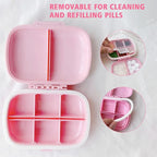 Bling Pill Case for Purse Medicine Vitamin Container Holder Pocket Pill Case Round Medicine Organizer for Travel Medicine Kit (8 Compartment Pink)