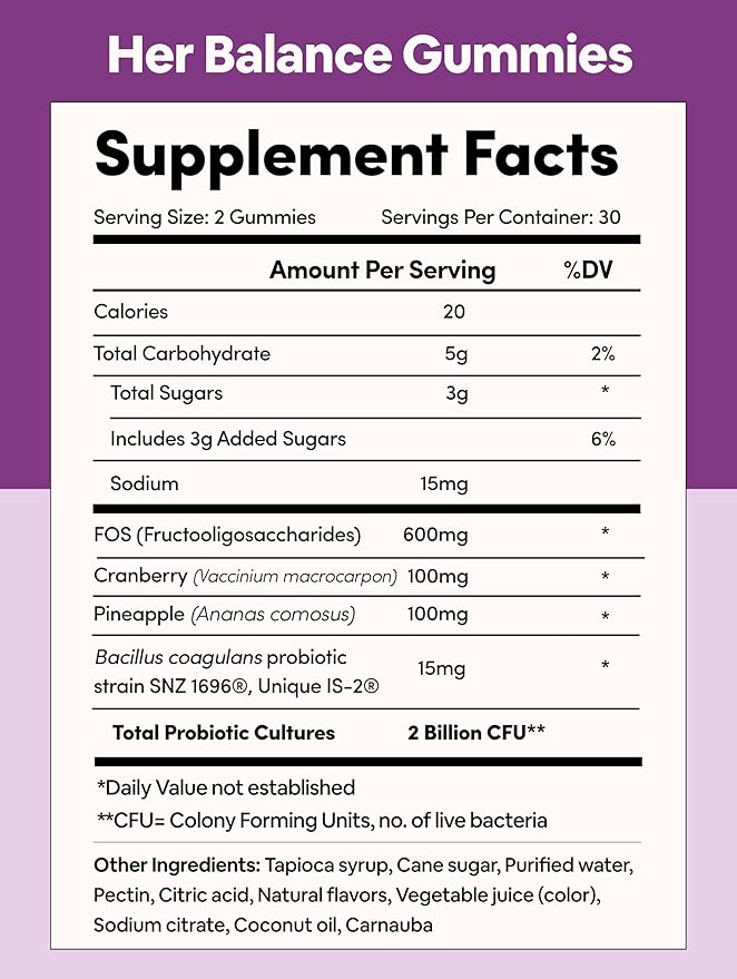 Black Girl Vitamins Her Balance Vaginal Probiotic Gummies – pH Balance & Odor Support, Feminine Health + Urinary Tract Support, 2B CFU Lactobacillus, Vegan, Gluten-Free, Halal (30-Day Supply)