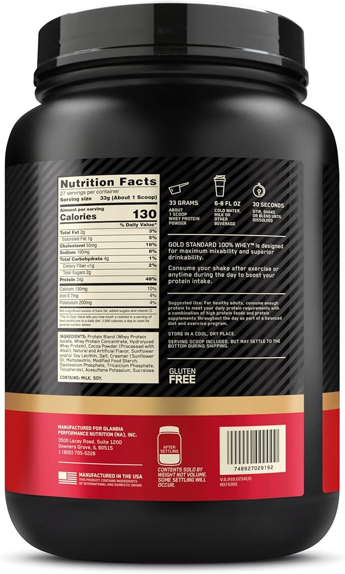 Optimum Nutrition Gold Standard 100% Whey Protein Powder, Chocolate Peanut Butter, 2 Pound (Packaging May Vary)